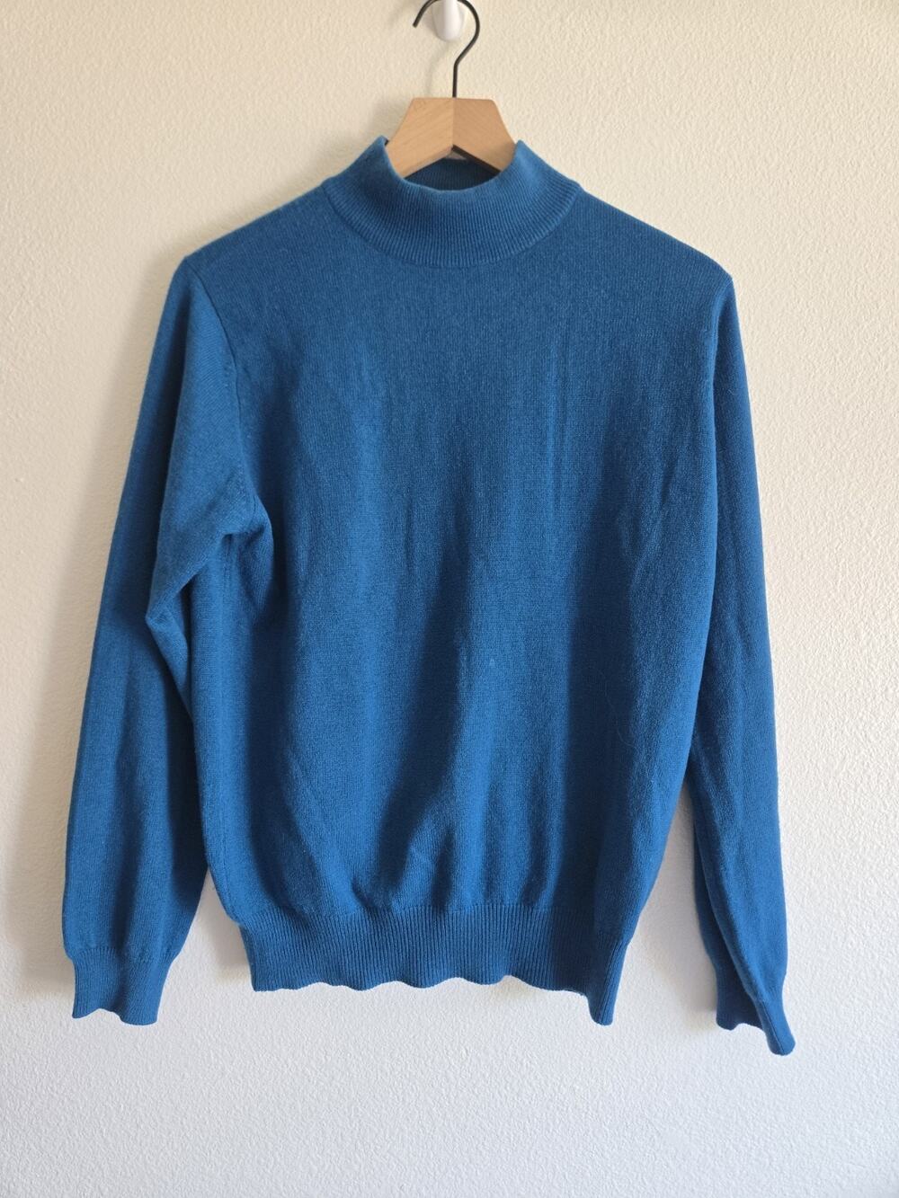 Charter Club 100% Cashmere Mock Neck Sweater Teal Blue Preppy Quiet Luxury Small